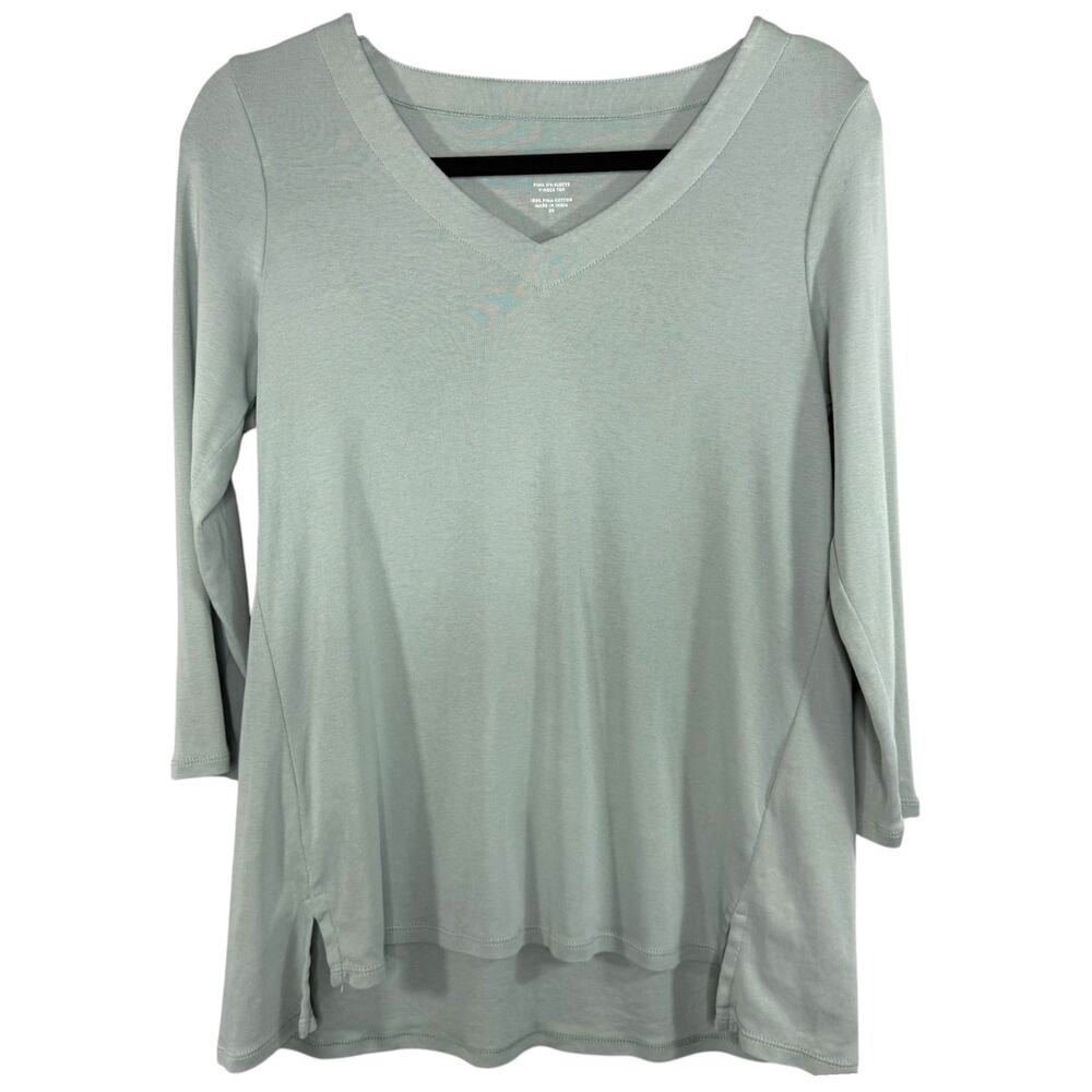 J. Jill Pima Cotton V-Neck Top XS Sage Green 3/4 Sleeve Soft Basic Fall Capsule
